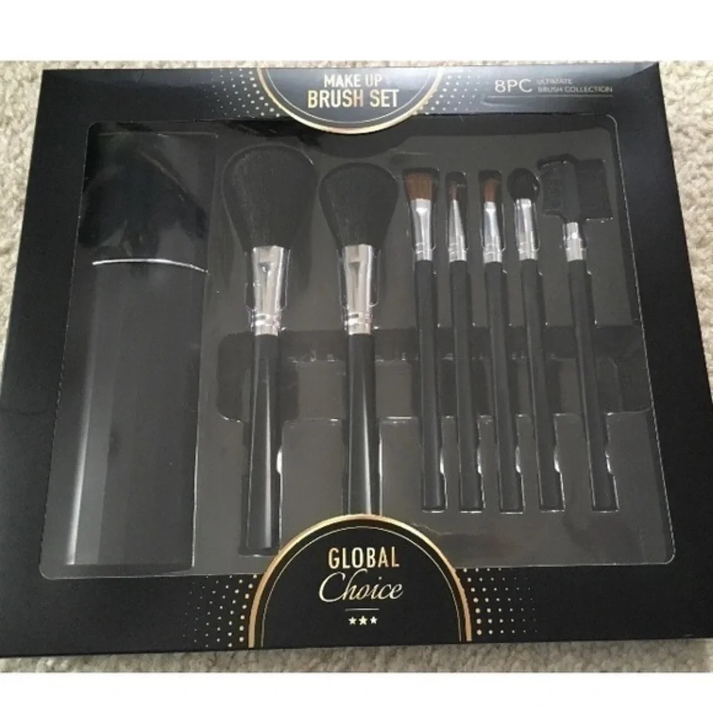 New 7 Pc Makeup Brush Set Travel Case Ultimate Collection Black